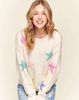 ADORA Stars Pattern Round Neck Drop Shoulder Sweater