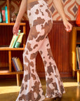 Mocha Cow Print Flared Pants