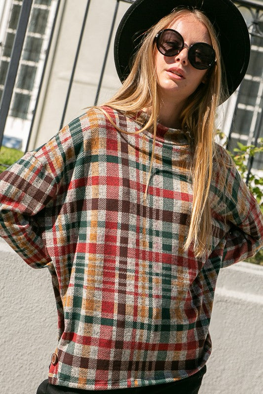 e Luna Plaid Mock Neck Boxy Top