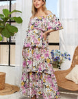 ADORA Layered Floral Off-Shoulder Short Sleeve Maxi Dress