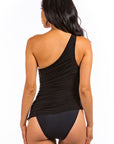 One Piece Single Shoulder Swimsuit with Mesh Skirting