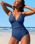 Scalloped V Neck Cut Out Monokini Swimwear