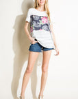 e Luna Solid Striped Floral Print Mixed Top