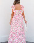 Floral Square Neck Ruffle Strap Maxi Dress
