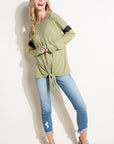 e Luna Color Block Front Tie Boxy Top