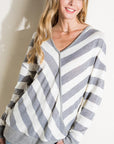 e Luna Hacci Slub Stripe V-Neck Top