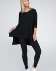 Zenana Dolman Long Sleeve V-Neck Side Slit Hi-Low Hem Top