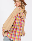 SAGE + FIG Full Size Plaid Print Washed Hoodie