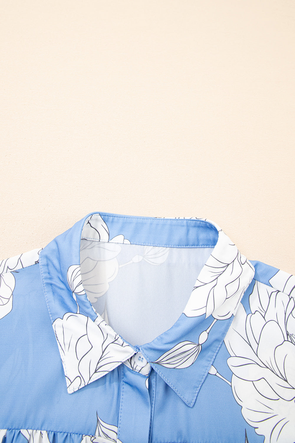 Floral Button-Up Pleated Puff Sleeve Shirt