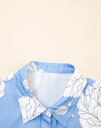 Floral Button-Up Pleated Puff Sleeve Shirt