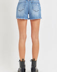 RISEN Full Size High Rise Distressed Raw Hem Denim Shorts