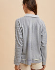 Annie Wear Striped Button Detail Long Sleeve Polo Top