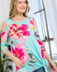 e Luna Allover Floral Cold Shoulder Top