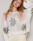 POL Flower Dropped Shoulder Long Sleeve Knit Top