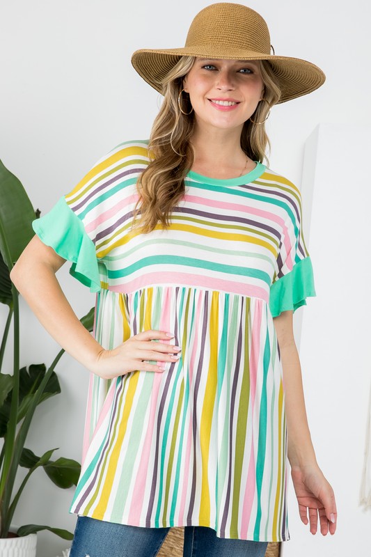 e Luna PLUS Striped Babydoll Tunic Top