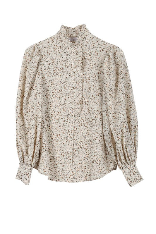 Lilou Stand Collar Floral Frill Blouse