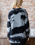 First Love Full Size Abstract Pattern Contrast Feather Yarn Sweater