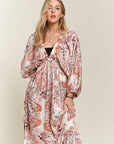 ADORA Printed V-Neck Batwing Sleeve Dress