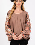 SAGE + FIG Floral Long Sleeve Front Pleated Detail Blouse