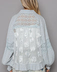 POL Eyelet Flower Pearl Detail Lace Patchwork Shirt