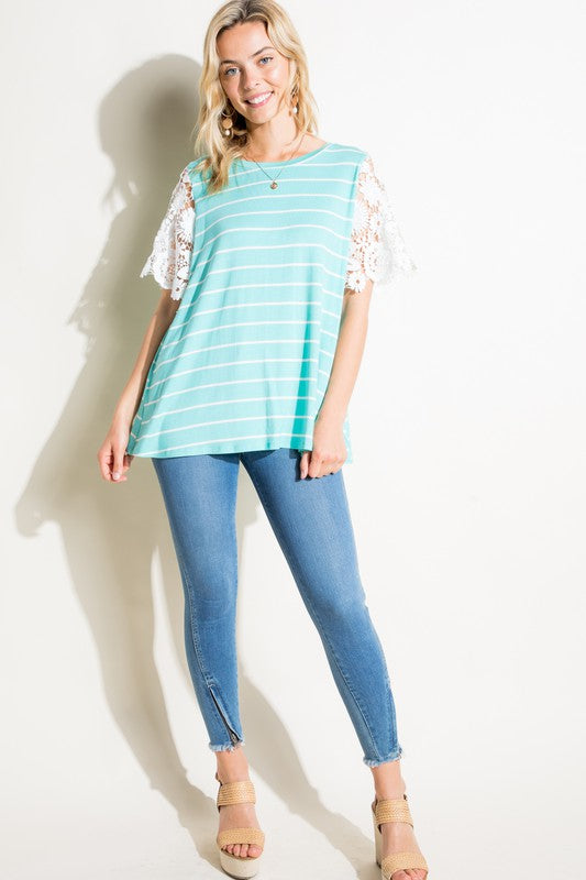 e Luna Striped Jersey With Lace Top