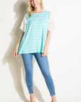 e Luna Striped Jersey With Lace Top