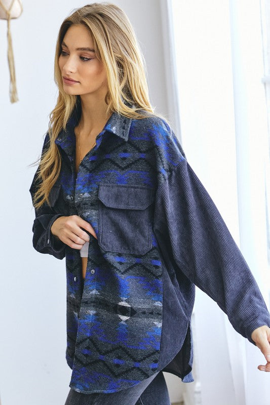 David and Dani Printed Button Down Long Sleeve Jacket