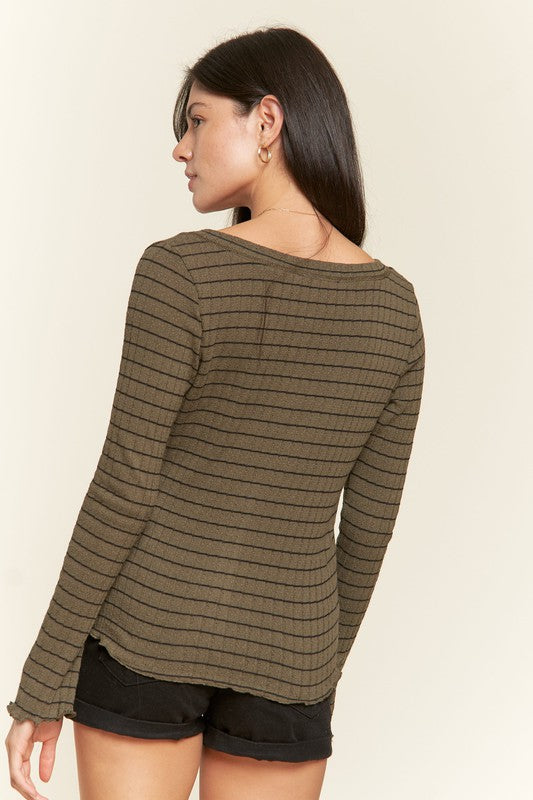 Jade By Jane Round Neck Striped Top