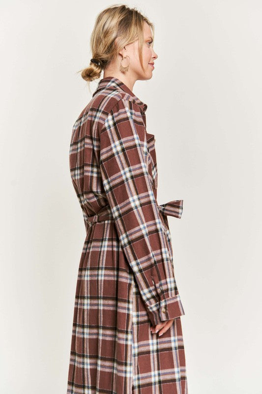 Plus Jade by Jane Plaid Print Collar Long Shirt Dress