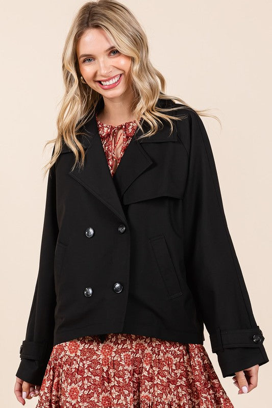 Mittoshop Double Breasted Long Sleeve Trench Coat Jacket