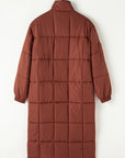 Solid Quilted Stand-Neck Zip-Up Buttoned  Puffer Coat