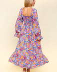 Haptics Smocked Floral Square Neck Flounce Sleeve Dress