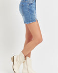 RISEN Front Slit Raw Hem Denim Shorts