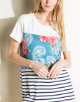 e Luna PLUS Solid Striped Floral Top