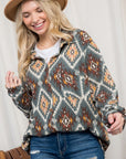 e Luna PLUS Fuzzy Aztec Button Down Shacket