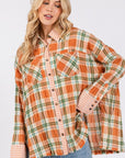 SAGE + FIG Side Slit Plaid Button Down Long Sleeve Shirt