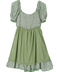 Green Smocked Puff Sleeve Dress - Online Only