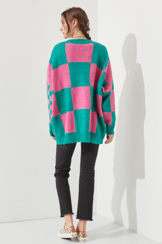 Jade By Jane Checkered Oversized Sweater