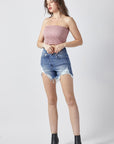 RISEN Raw Hem Asymmetrical Waist Denim Shorts