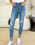 Judy Blue Full Size Mid Rise Destroy & Cuff Skinny Jeans