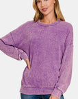 Zenana Washed Round Neck Dropped Shoulder Sweatshirt