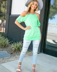 e Luna PLUS Cold Shoulder Ruffle Sleeve Top