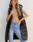Solid Quilted Long Hooded Vest Coat
