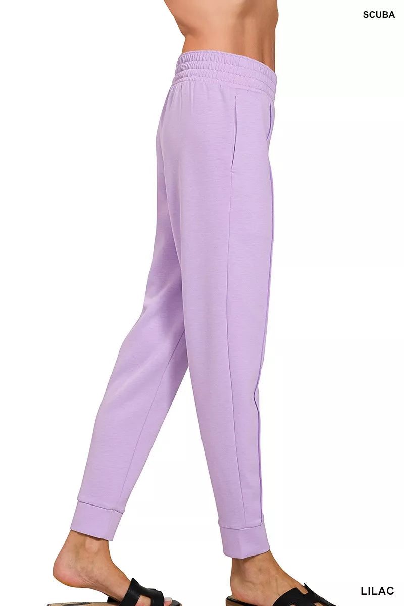 Zenana Scuba Mock Neck Sweatshirt and Joggers Set in Lilac