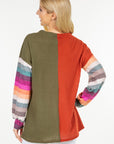 Celeste Full Size Contrast Striped V-Neck Long Sleeve Blouse