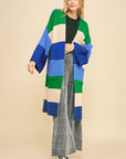 Davi & Dani Color Block Kimono Sleeve Open Front Cardigan