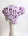 Oversized Chunky Knit Pom Beanie in Lavender