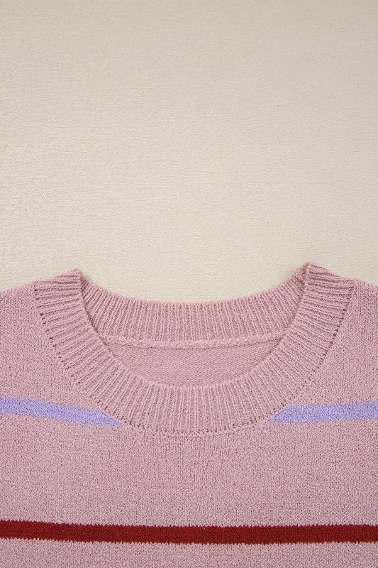Stripe Ribbed Trim Drop Shoulder Sweater