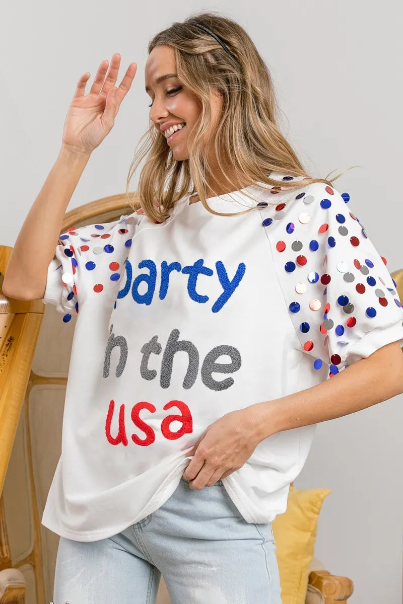 BiBi Party In The Usa Spangle Puff Sleeves Top
