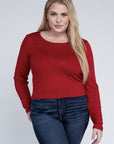 Plus Classic Ribbed Round Neck Long Sleeve Top